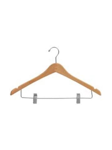 17" Natural Finish, Contoured Wood Suit Hangers with clips
