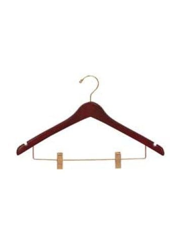 17" Walnut, Contoured Wood Suit Hangers with clips
