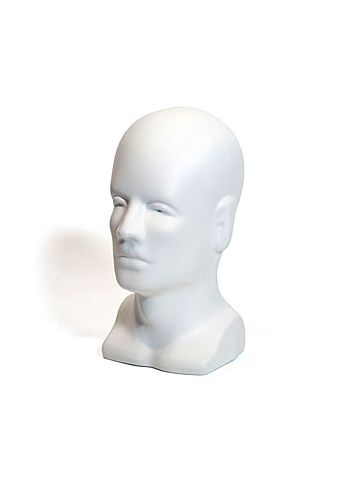 Head Bald Male with Face, White , Molded Plastic, 12.5" H