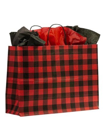 Large Shopping Bag, Red Buffalo Plaid, 16"W x 6"D x 13"H (vogue)