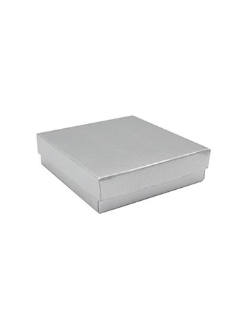 Silver Linen Jewelry Box, 3-1/2" x 3-1/2" x 1"