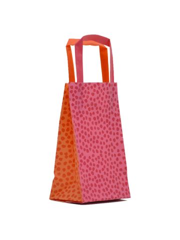 Orange & Pink Mosaic, Pattern Frosted Shoppers with Handles, 5" x 3" x 8" x 3"