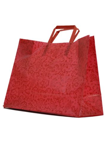 Red Paisley, Pattern Frosted Shoppers with Handles, 16" x 6" x 12" x 6"