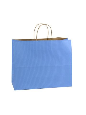French Country Blue, Large Shadow Stripe Paper Shopping Bags, 16" x 6" x 13" (Vogue)