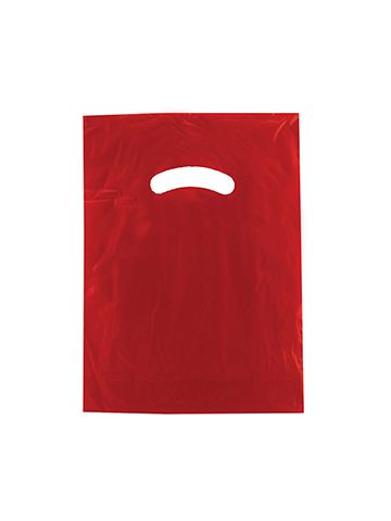 Red, Gloss Christmas Plastic Merchandise Bags, 9" x 12"