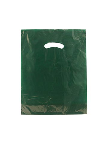 Dark Green, Gloss Christmas Plastic Merchandise Bags, 12" x 15"