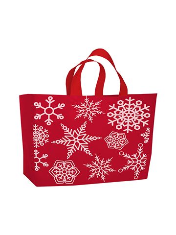 Snowflake' Printed Plastic Holiday Bags, 16" x 15" + 6"