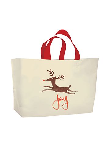 Joy' Printed Plastic Holiday Bags, 22" x 18" + 8"