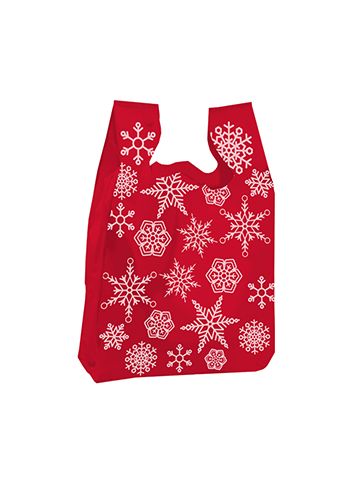 Snowflake' Printed Plastic Holiday Bags, 12" x 23" + 7"