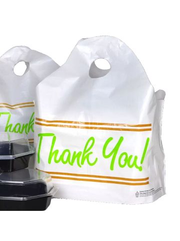 Wave Top Takeout Bag, 'Thank You', White, 24"L x 20"W x 11"H, 1.5 Mil