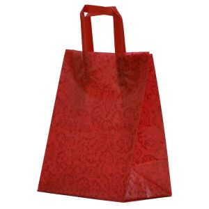 Red Paisley, Pattern Frosted Shoppers with Handles, 8" x 5" x 10" x 5"