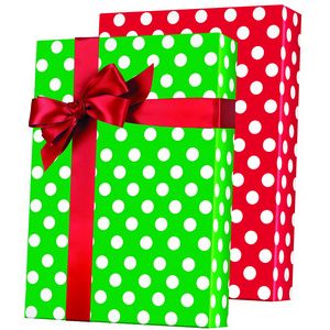 Merry Christmas Polka Dot Reversible, Double Sided Gift Wrap