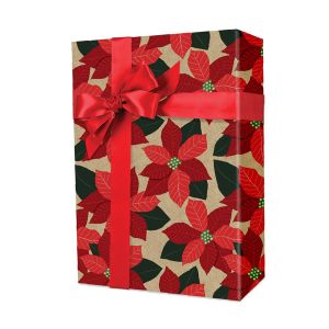 Field of Poinsettias/Kraft, Christmas Patterns Gift Wrap