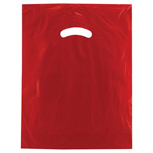Red, Gloss Christmas Plastic Merchandise Bags, 12" x 15"