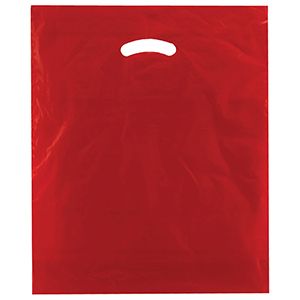 Red, Gloss Christmas Plastic Merchandise Bags, 15" x 18" + 4"