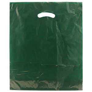Dark Green, Gloss Christmas Plastic Merchandise Bags, 15" x 18" + 4"