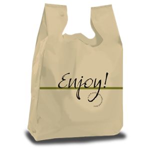 T Shirt Bag, 'Enjoy', Cream, 12" x 9" x 23"