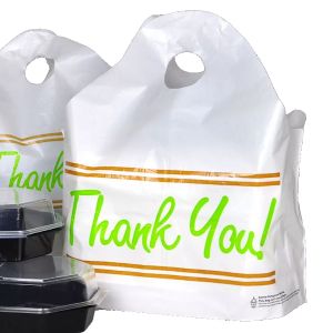 Wave Top Takeout Bag, 'Thank You', White, 24"L x 20"W x 11"H, 1.5 Mil