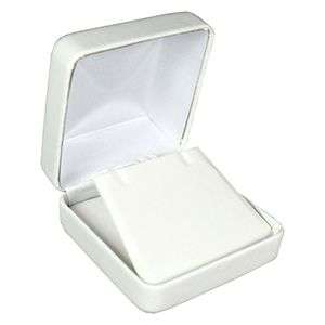 White Faux Leather Hinged Jewelry Boxes, for Pendant/ Earring with Flap