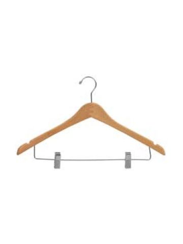 17" Natural Finish, Contoured Wood Suit Hangers with clips