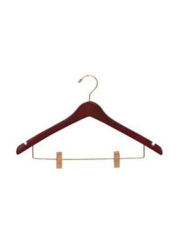 17" Walnut, Contoured Wood Suit Hangers with clips