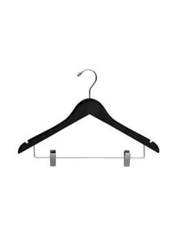 17" Black, Wooden Contoured Wood Suit Hangers with clips