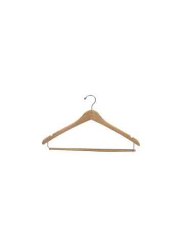 17" Natural Finish, Contoured Wood Suit Hangers with lock bar