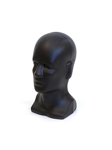 Head Bald Male with Face, Black, Molded Plastic, 12.5" H