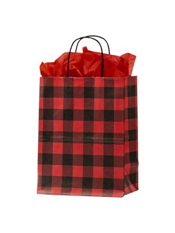 Medium Shopping Bag, Red Buffalo Plaid, 8" x 4.75" x 10.25" (cub)