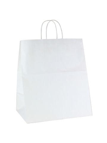 Recycled White Kraft Paper Shopping Bags, 14" x 10" x 15"