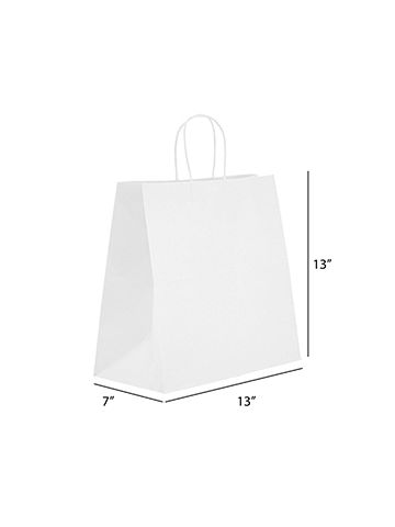 Recycled White Kraft Paper Shopping Bags, 13" x 7" x 13" (Filly)
