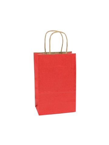 Red, Small Shadow Stripe Paper Shopping Bags, 5-1/2" x 3-1/4" x 8-3/8" (Gem)