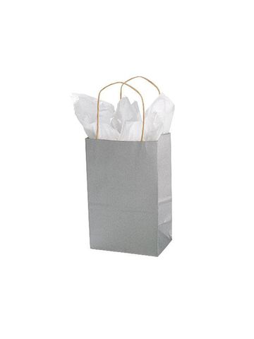 Silver, Small Recycled Paper Shopping Bags, 5-1/2" x 3-1/4" x 8-3/8" (Gem)
