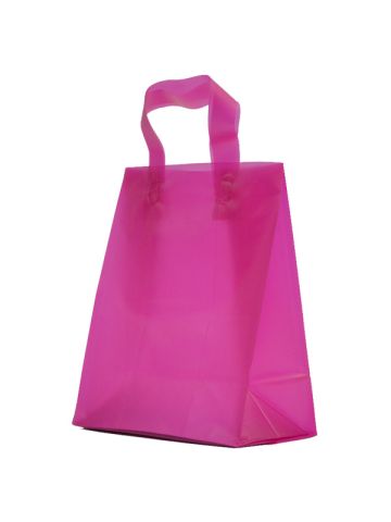 Hot Pink Frosted Shoppers with Loop Handles, 8" x 5" x 10" x 5"
