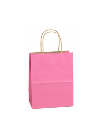 Pink, Medium Shadow Stripe Paper Shopping Bags, 8" x 4-3/4" x 10-1/2" (Cub)