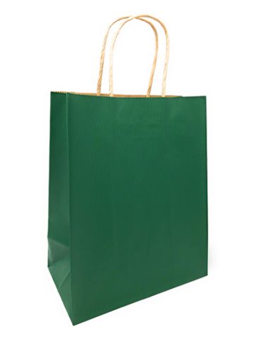 Forest Green, Medium Shadow Stripe Paper Shopping Bags, 8" x 4-3/4" x 10-1/2" (Cub)