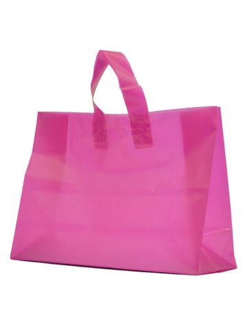 Hot Pink Frosted Shoppers with Loop Handles, 16" x 6" x 12" x 6"