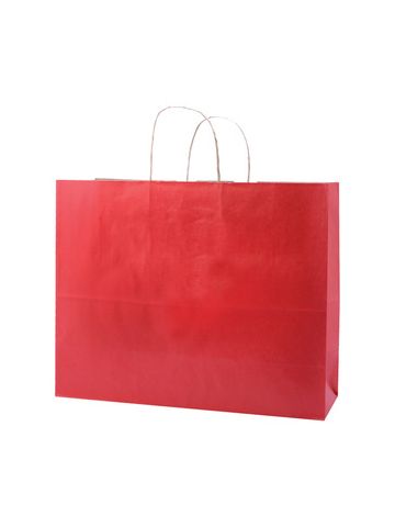 Red, Large Shadow Stripe Paper Shopping Bags, 16" x 6" x 13" (Vogue)