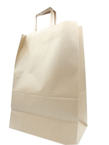Recycled Natural Kraft Paper Shopping Bags, 12" x 7" x 17" 1/6 barrel w/ flat handle