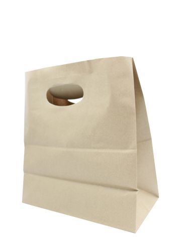 Recycled Natural Kraft Paper Shopping Bags, 11" x 6" x 11" Die-cut Handles