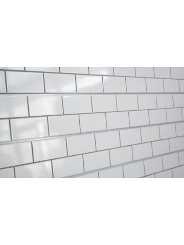 3D Textured Slatwall, Subway Tile White with grey grout