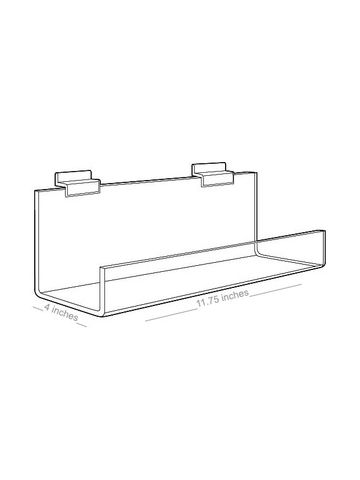 Acrylic Shelves for Slatwall, Slatgrid with open ends, 11" x 4"