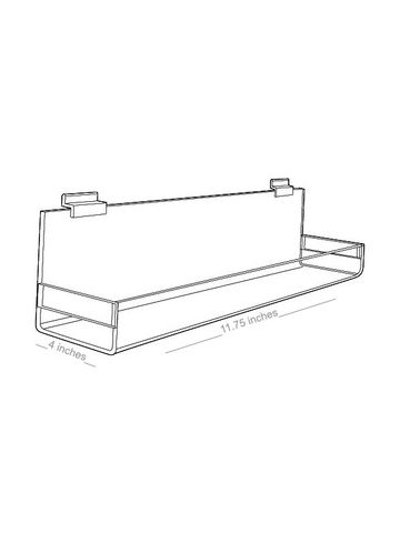 Acrylic Shelves for Slatwall, Slatgrid with closed ends, 11" x 4"