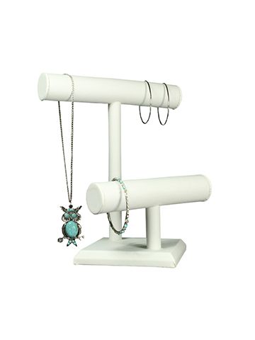 White, Round 2 Level T Bar Necklace/Bracelet Stand