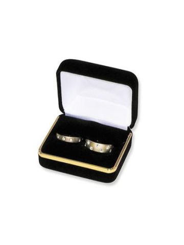 Black Velvet with Gold Trim Hinged Jewelry Boxes, for Double Ring