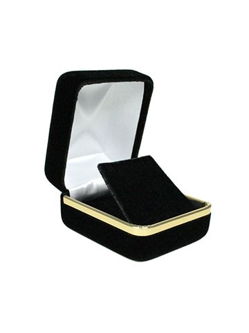 Black Velvet with Gold Trim Hinged Jewelry Boxes, for Earring with Flap