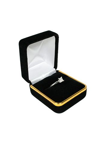 Black Velvet with Gold Trim Hinged Jewelry Boxes, for Ring