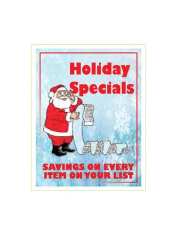 Window Poster, "Holiday Specials", 28" x 36"